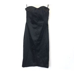 Bebe Black Strapless Satin Senia Midi Dress Size XS Sweetheart Neckline Y2K